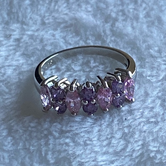 925 Sterling Silver pink & purple AMETHYST GEMSTONE RING 10 stone - Picture 11 of 11